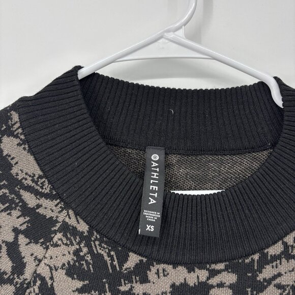 Athleta Merino Wool Sweater Size XS Black and Brown Crew Neck Pullover Fall - Picture 3 of 10